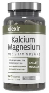 Kalcium och magnesium är två viktiga mineraler för kroppen som bidrar till en normal muskel- och nervfunktion. Minskar risk för kramp och kan även hjälpa mot tennisarmbåge och padelarmbåge.